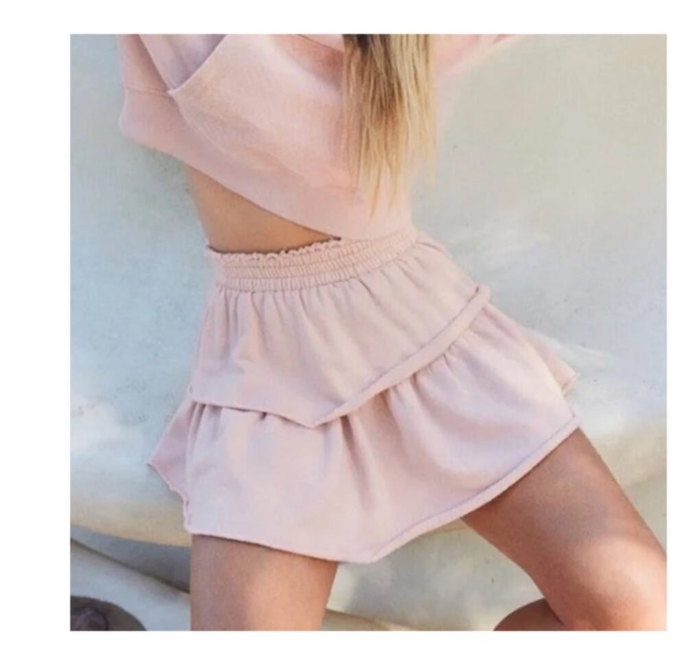 Aerie weekend ruffle mini skirt elastic waistband tiered sporty pink XL